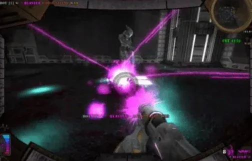 Iron Fist first-person gameplay on Home Base, showing the player firing the IBolt (Lightning Shotgun) during a bright pink electrical blast.